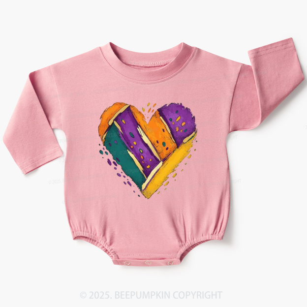 Mardi Gras Heart Baby Bubble Romper Beepumpkin
