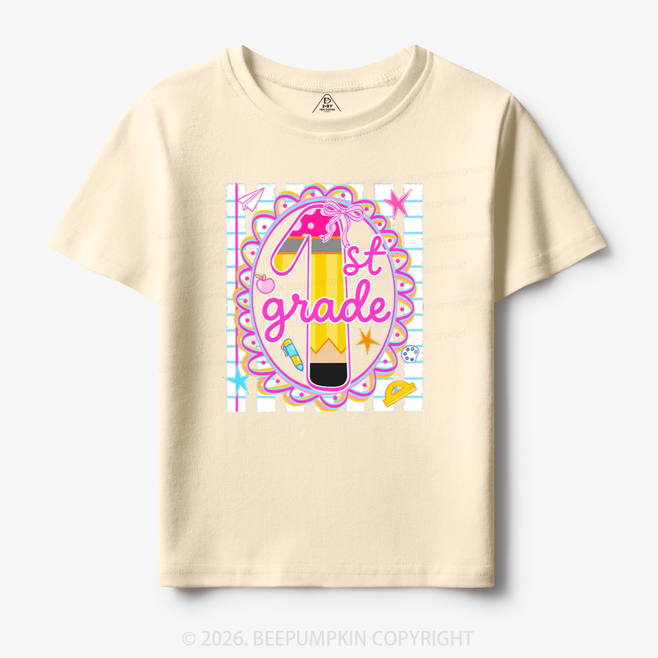 Personalized Pink Gingham Stripes Back To School Toddler&Kid's Tees
