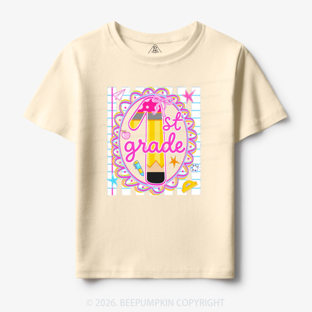 Personalized Pink Gingham Stripes Back To School Toddler&Kid's Tees