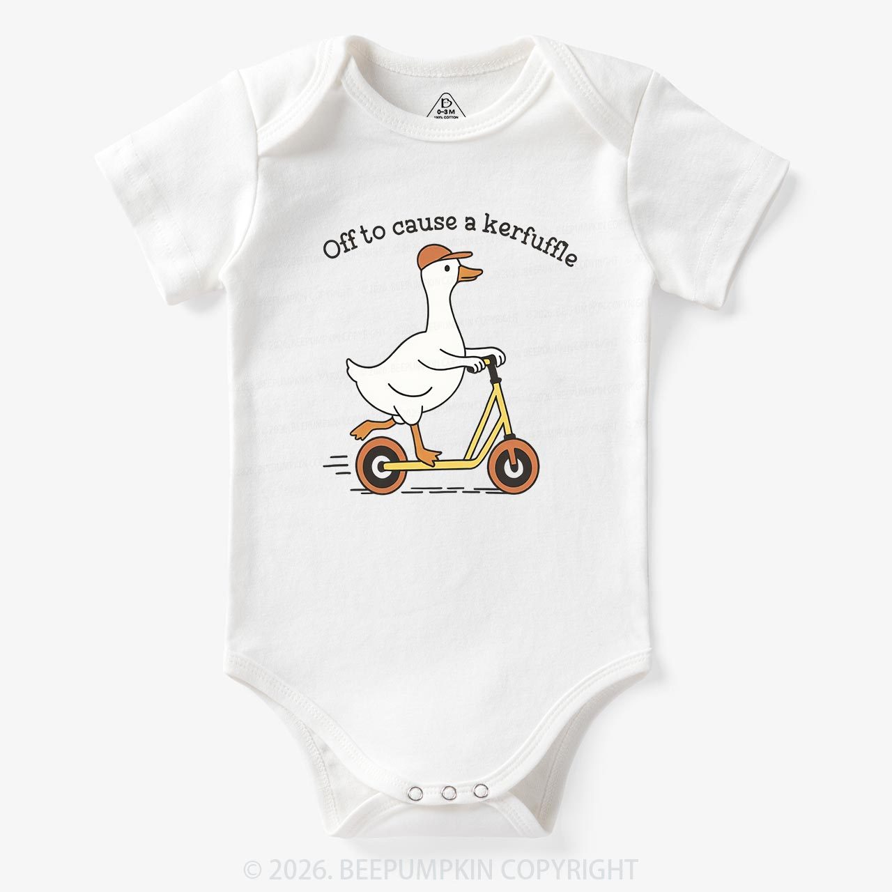 Off To Cause A Kerfuffle Silly Duck Animal Baby Bodysuit