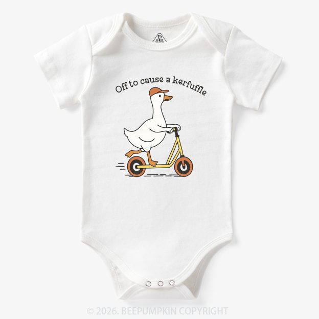Off To Cause A Kerfuffle Silly Duck Animal Baby Bodysuit