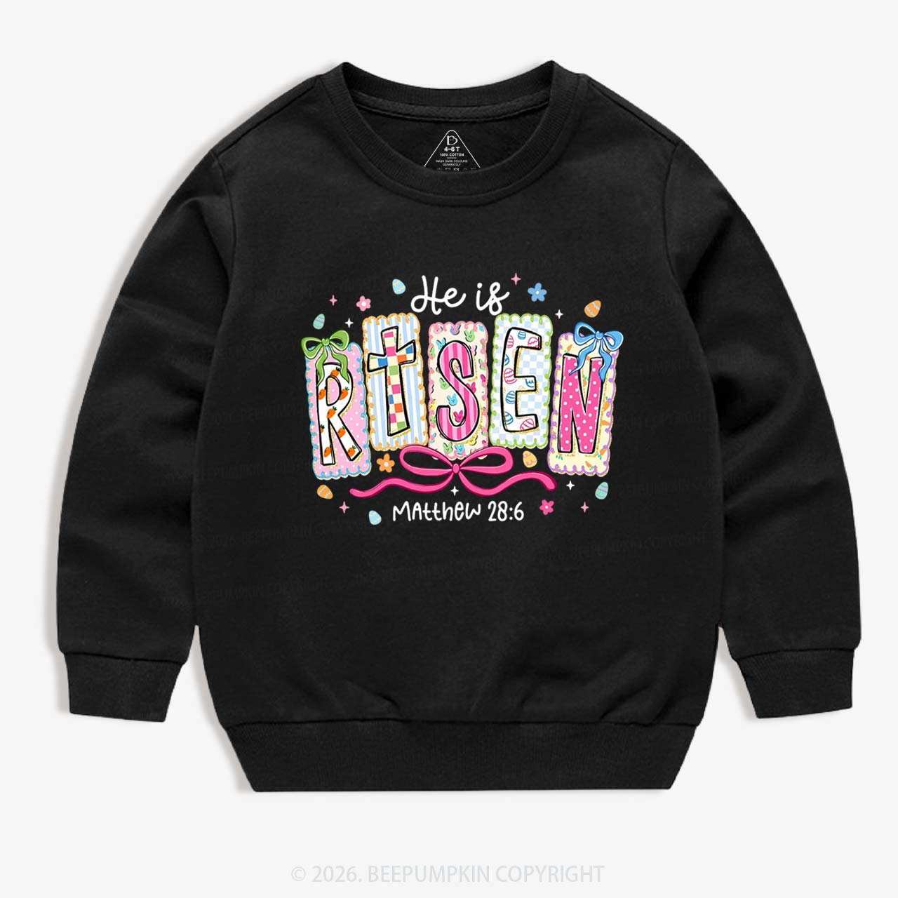 Easter Bow Lettering He Is Risen Kid's Sweatshirt