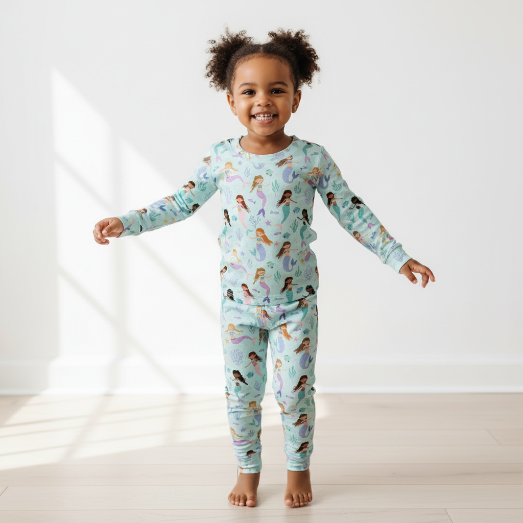 Mermaid Princess Two-Piece Pajama Set For Kids
