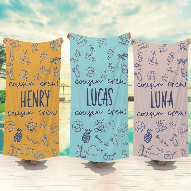 Personalized Sunny Doodles Name Beach Towel