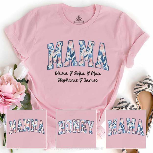 Personalized Floral with Names Mother's Day T-Shirts