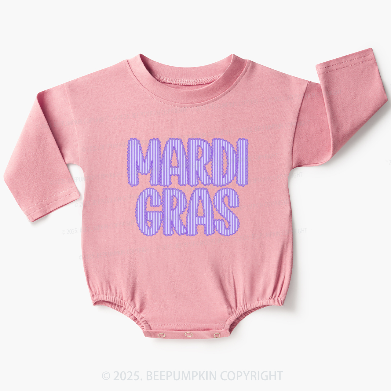 Purple Seersucker Mardi Gras Baby Bubble Romper Beepumpkin