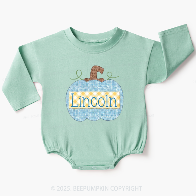 Personalized Denim Pumpkin Name Baby Bubble Romper Beepumpkin