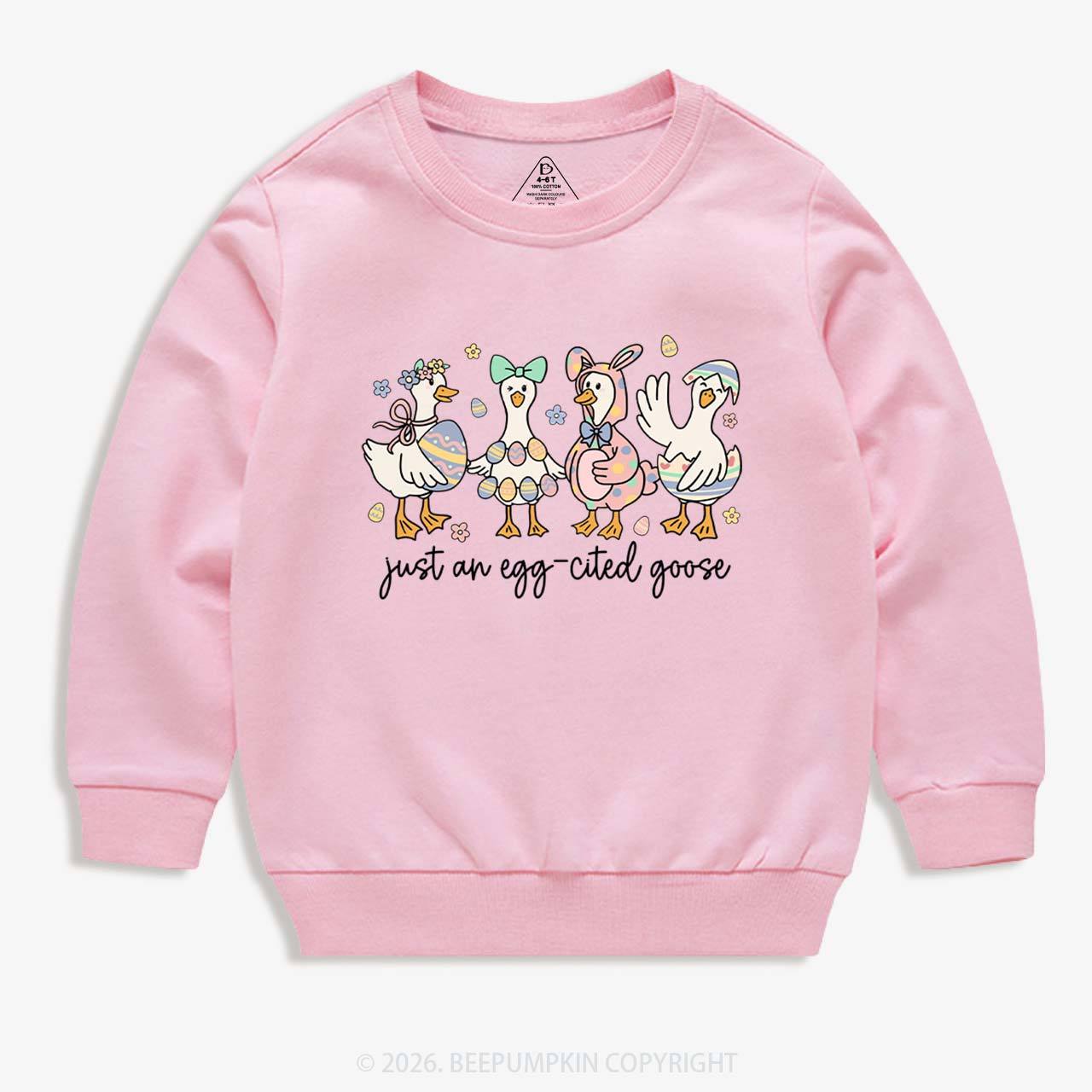 Just an Egg-cited Goose Happy Easter Kid's Sweatshirt