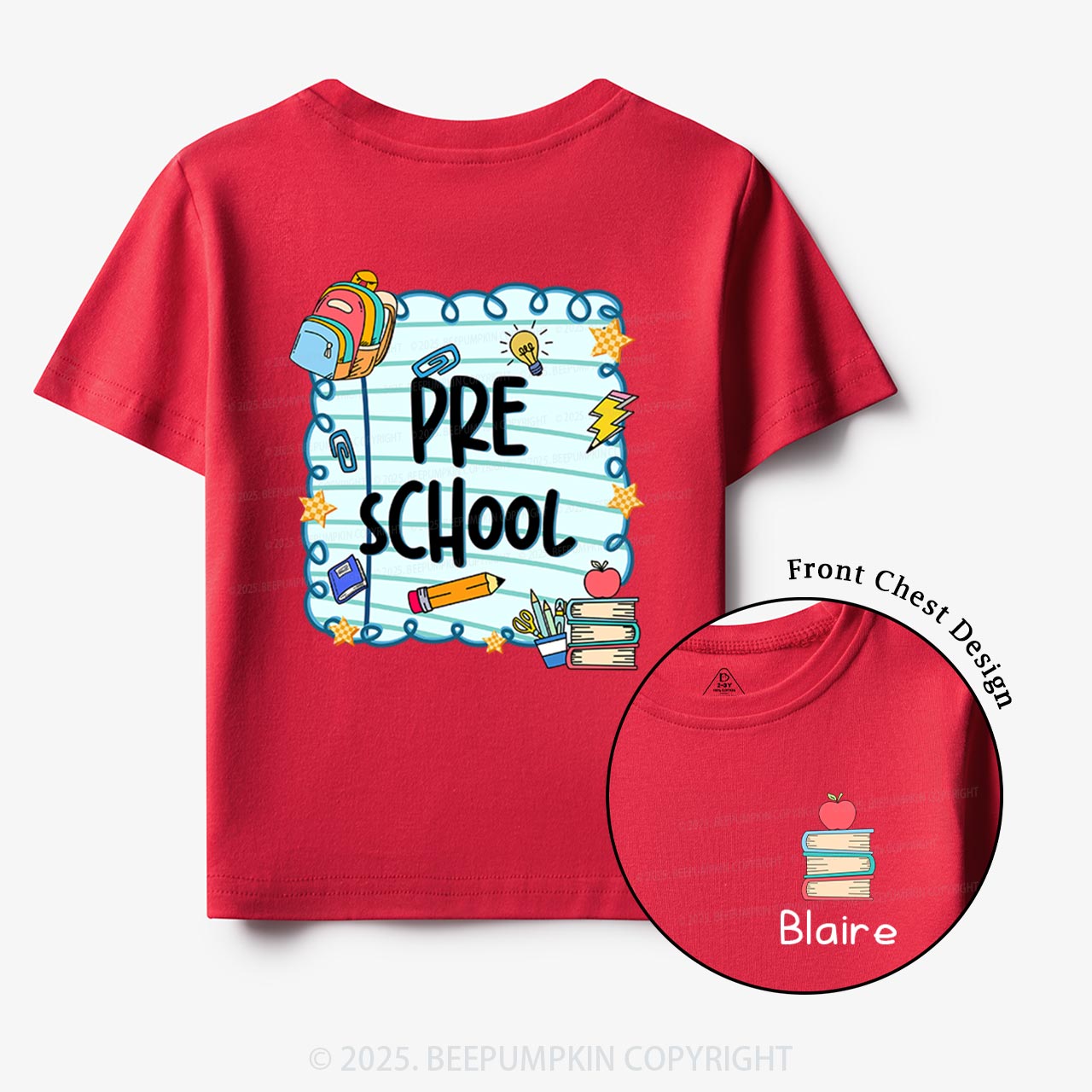 Personalized Apple Book Learning Toddler&Kid's Tees Beepumpkin