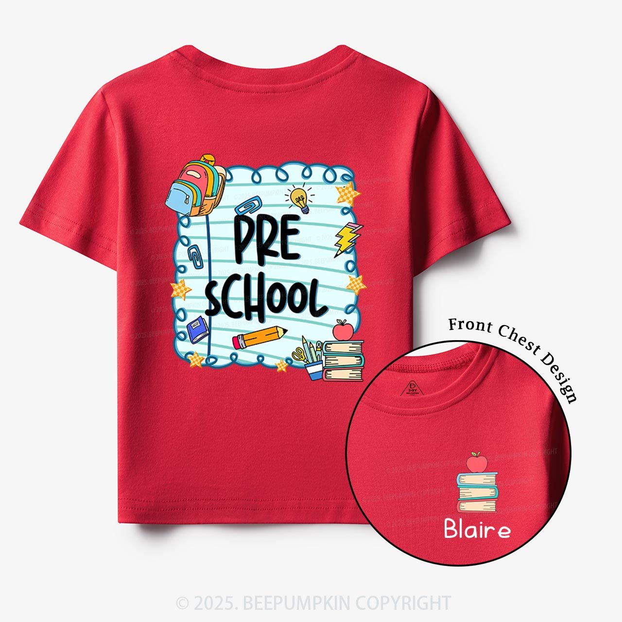 Personalized Apple Book Learning Toddler&Kid's Tees Beepumpkin