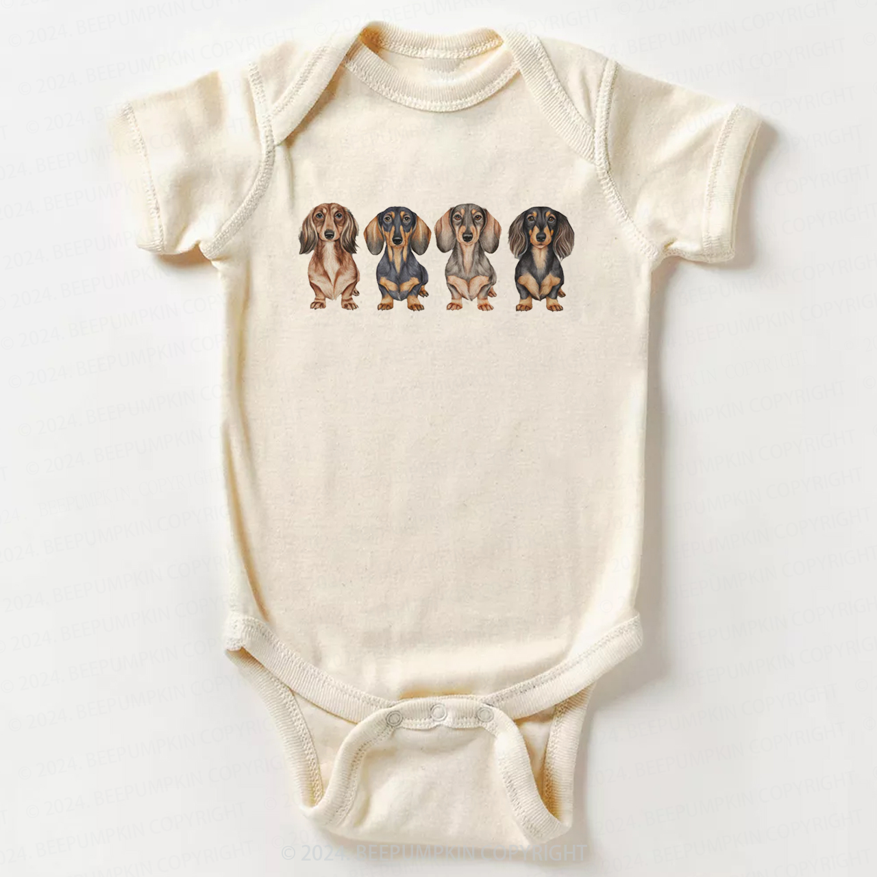 Cute Dachshund Puppies In A Row Bodysuit For Baby 