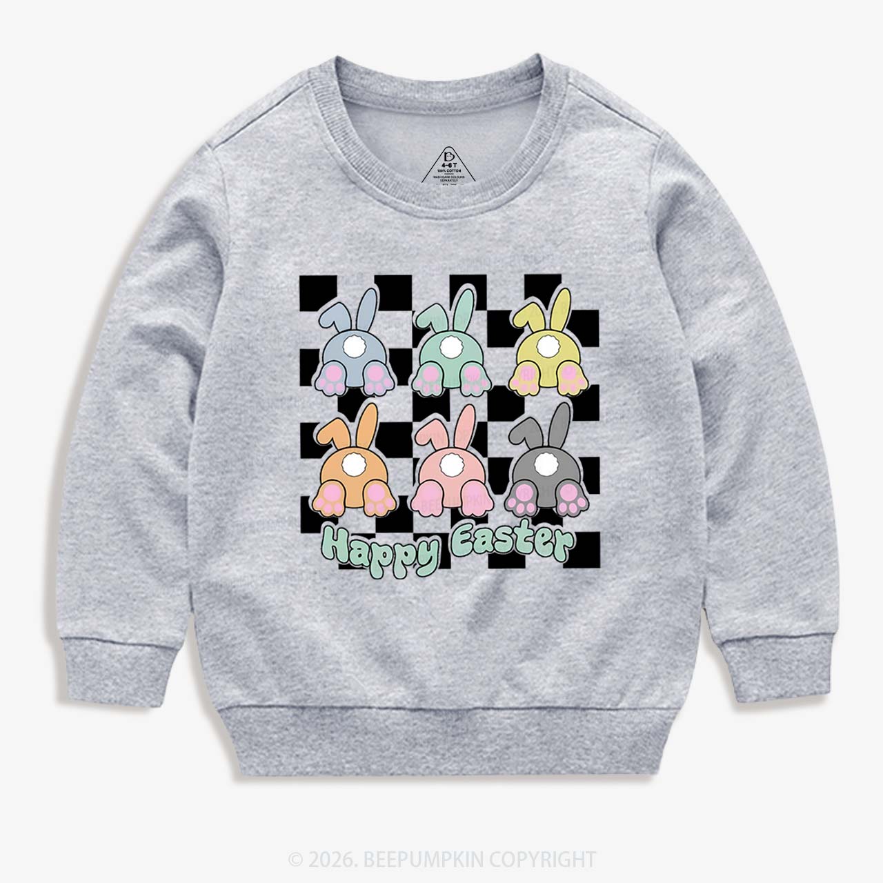 Happy Easter Bunnies Checkered Kid's Sweatshirt