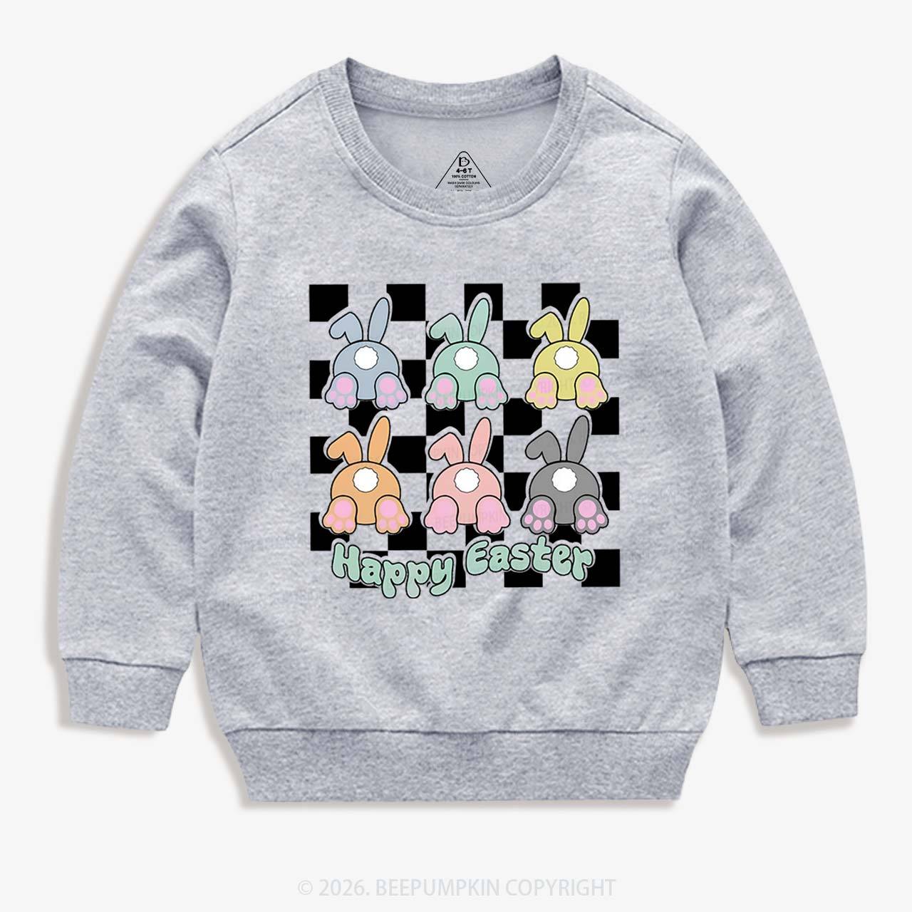 Happy Easter Bunnies Checkered Kid's Sweatshirt