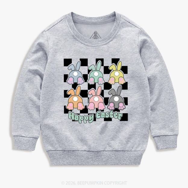 Happy Easter Bunnies Checkered Kid's Sweatshirt