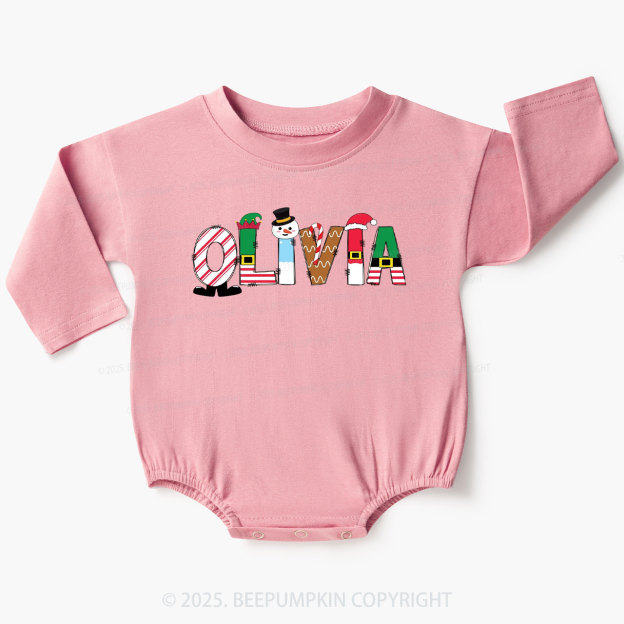 Personalized Christmas Name Baby Bubble Romper Beepumpkin