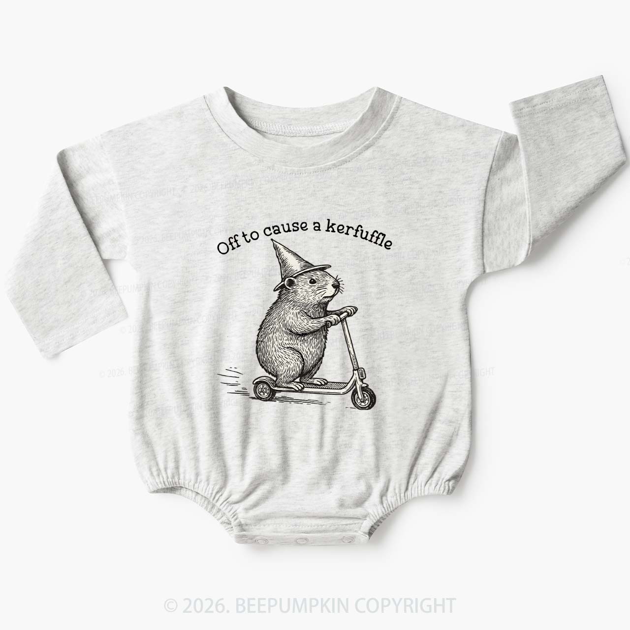 Off To Cause A Kerfuffle Groundhog Scooter Baby Bubble Romper