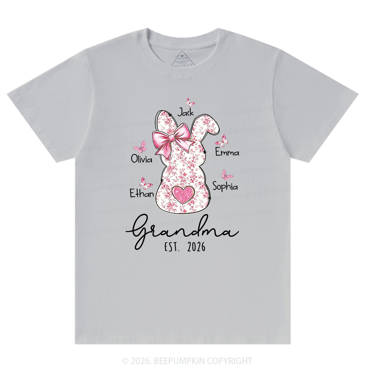 Personalised Pink Floral Butterfly Bunny Easter T-Shirt
