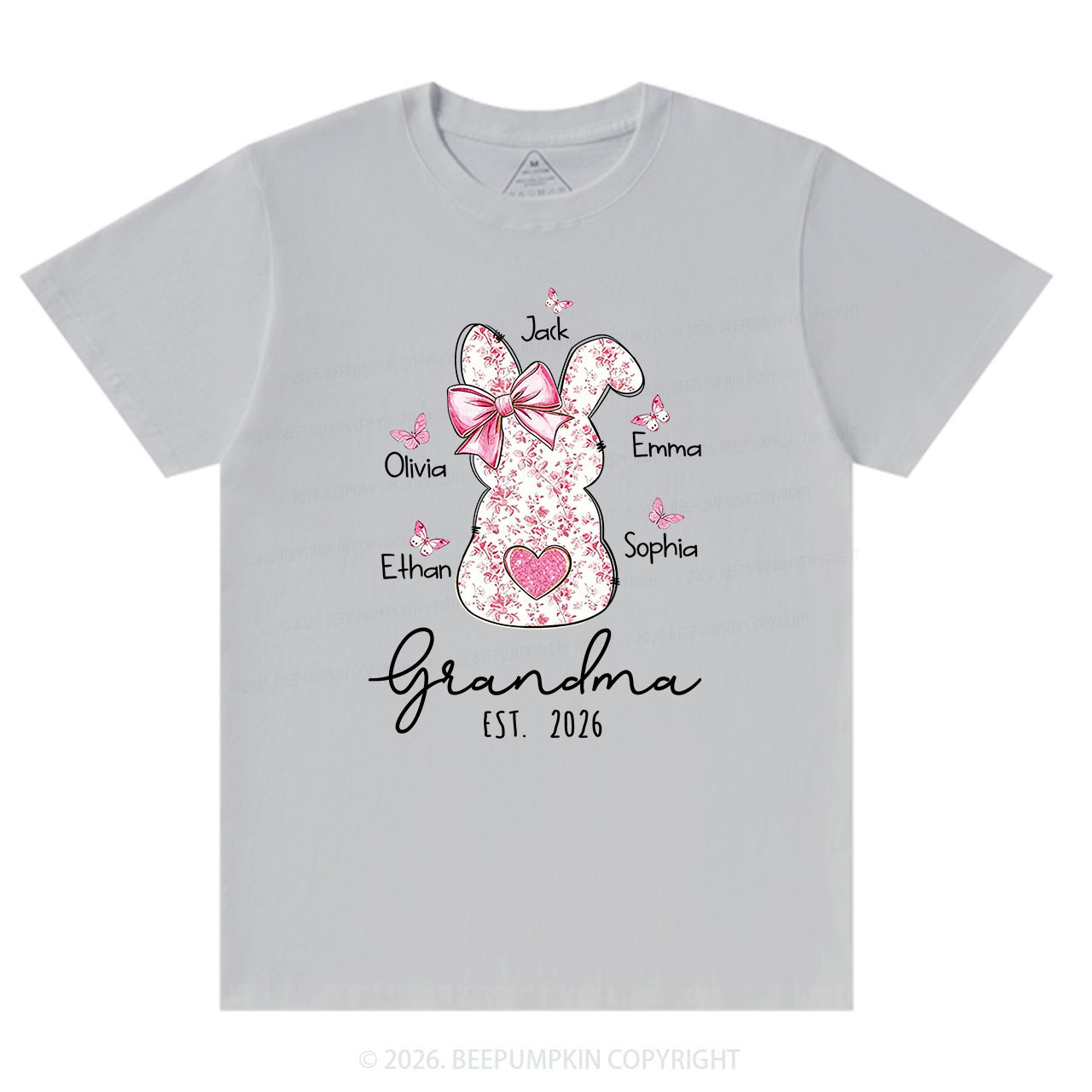 Personalised Pink Floral Butterfly Bunny Easter T-Shirt