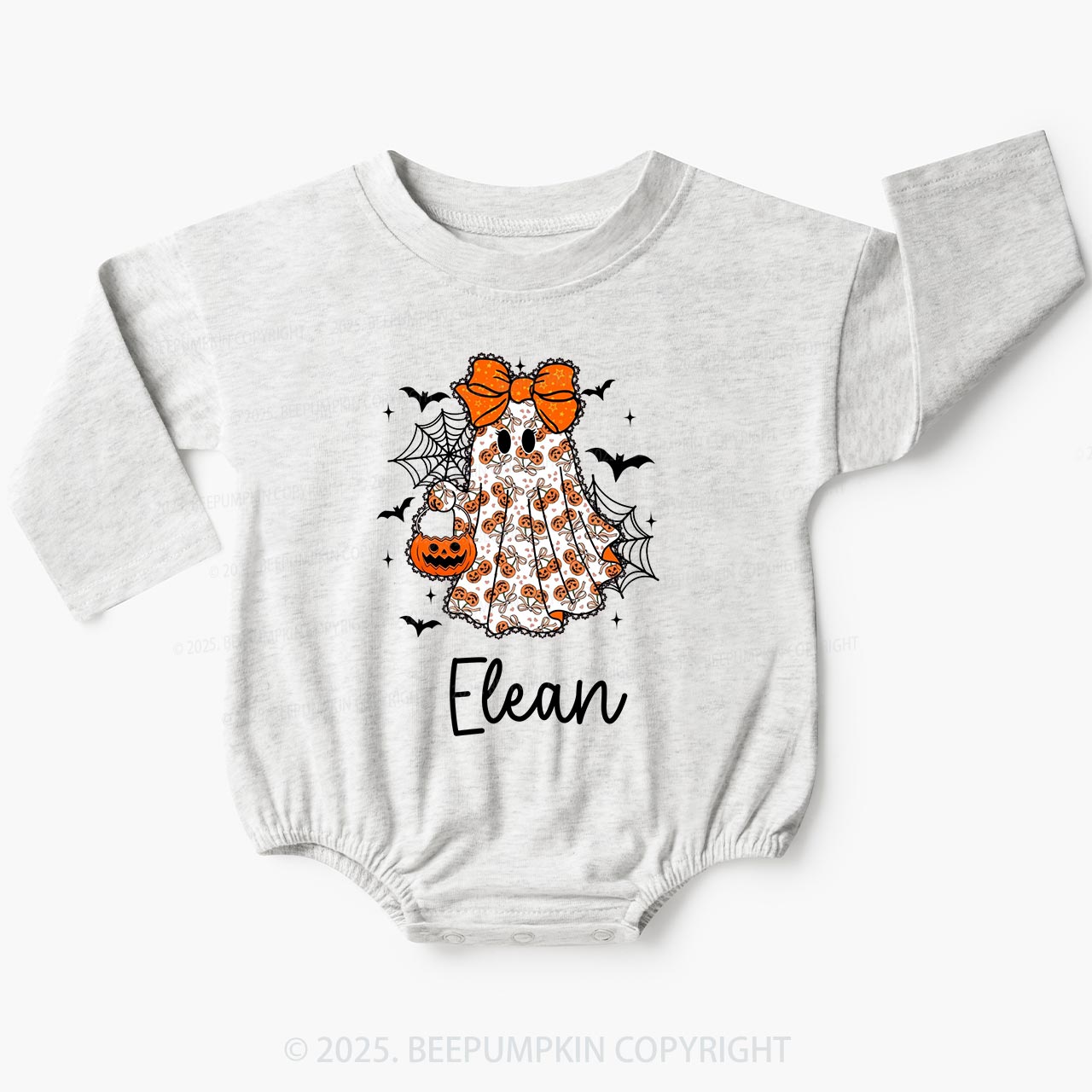 Personalized Girl Halloween Ghost Baby Bubble Romper Beepumpkin