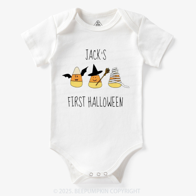 Personalized First Halloween Candy Corn Bodysuit Beepumpkin