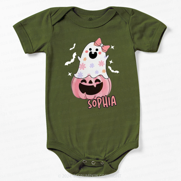 Personalized Halloween Pink Ghost Baby Bodysuits 