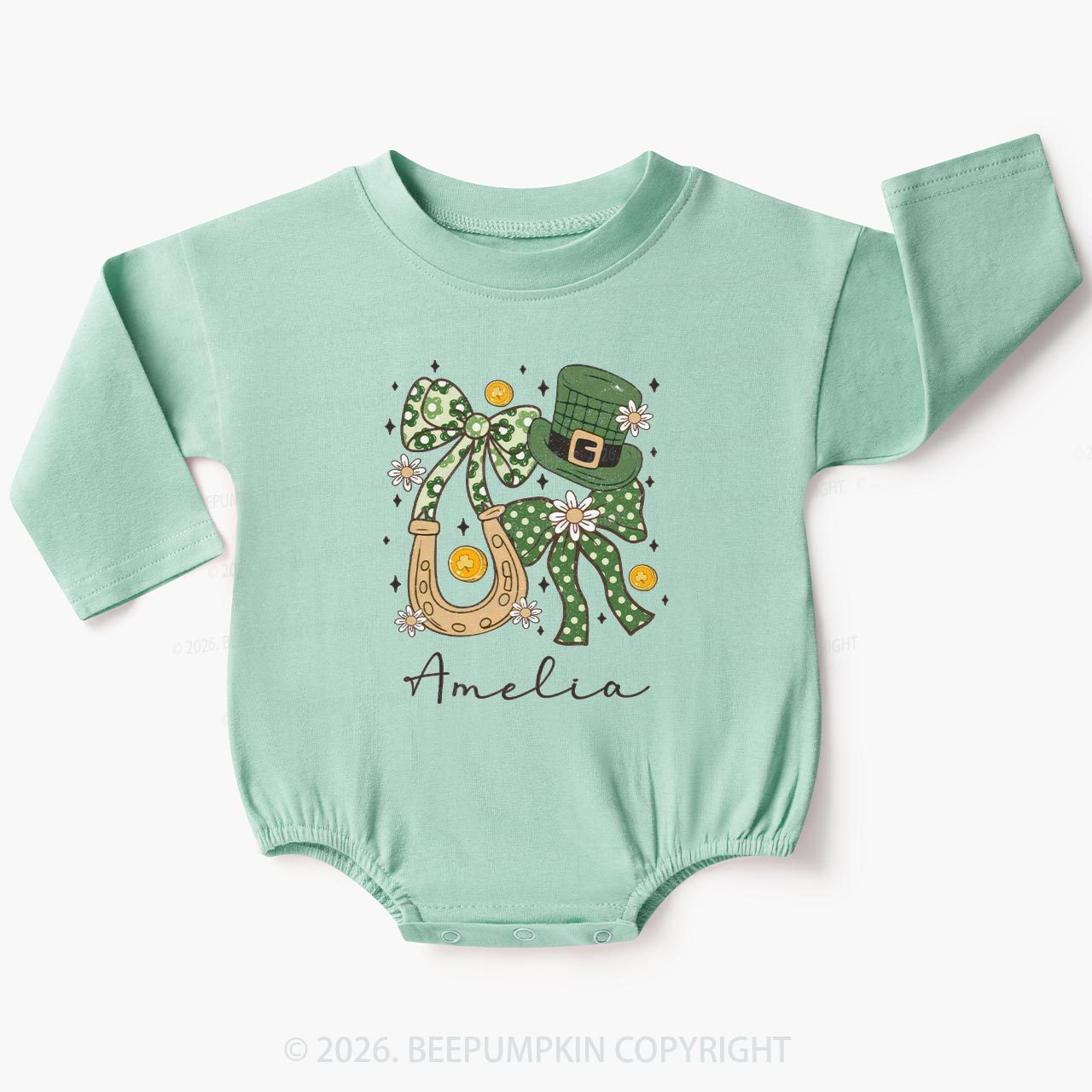Floral Shamrock St Patrick’s Day Baby Bubble Romper Beepumpkin