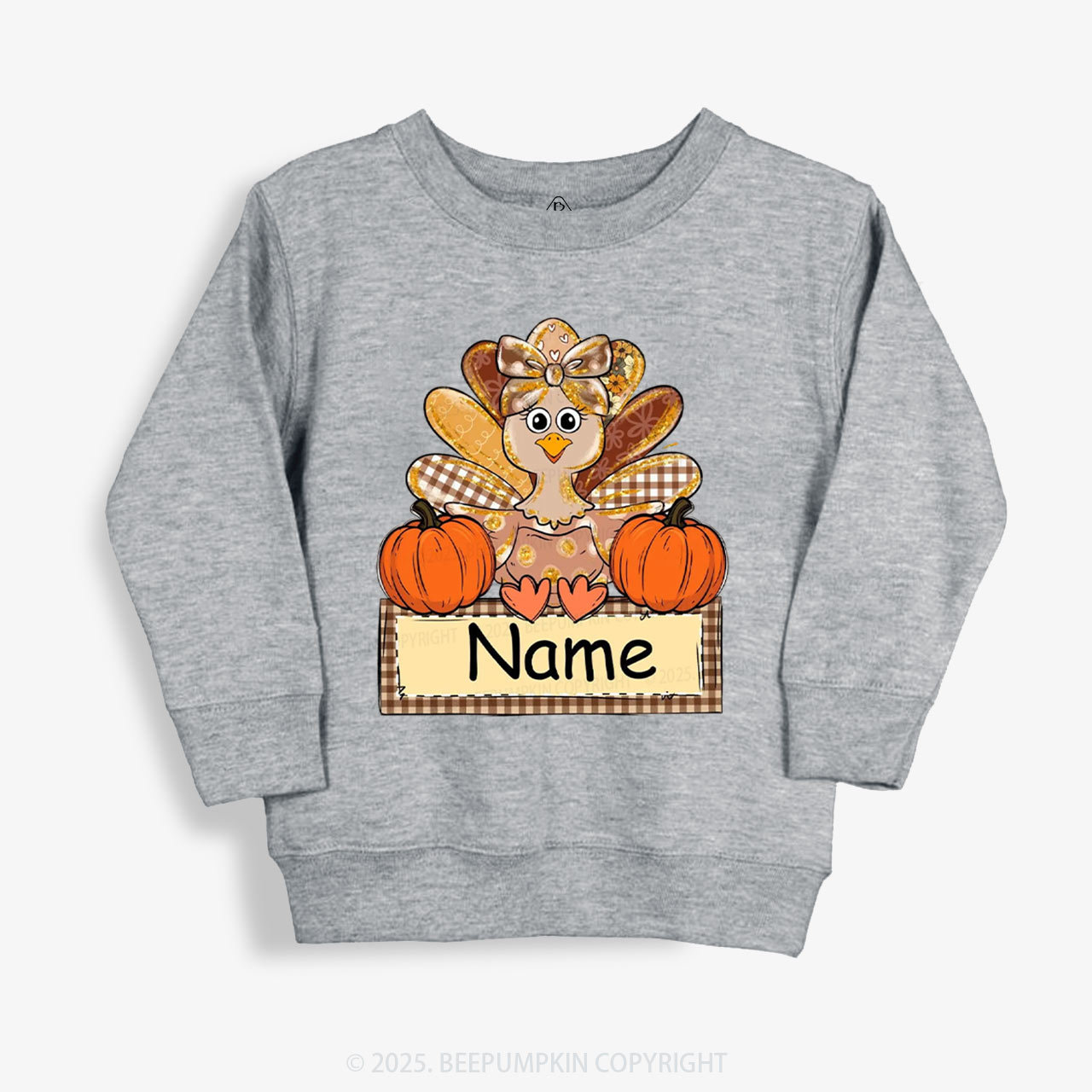 Personalized Fall Turkey Name Thanksgiving Kid's Sweatshirt