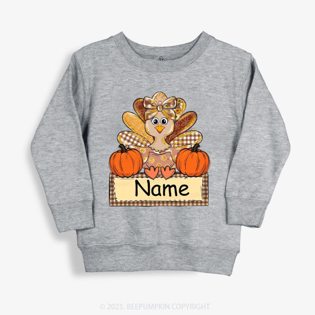 Personalized Fall Turkey Name Thanksgiving Kid's Sweatshirt