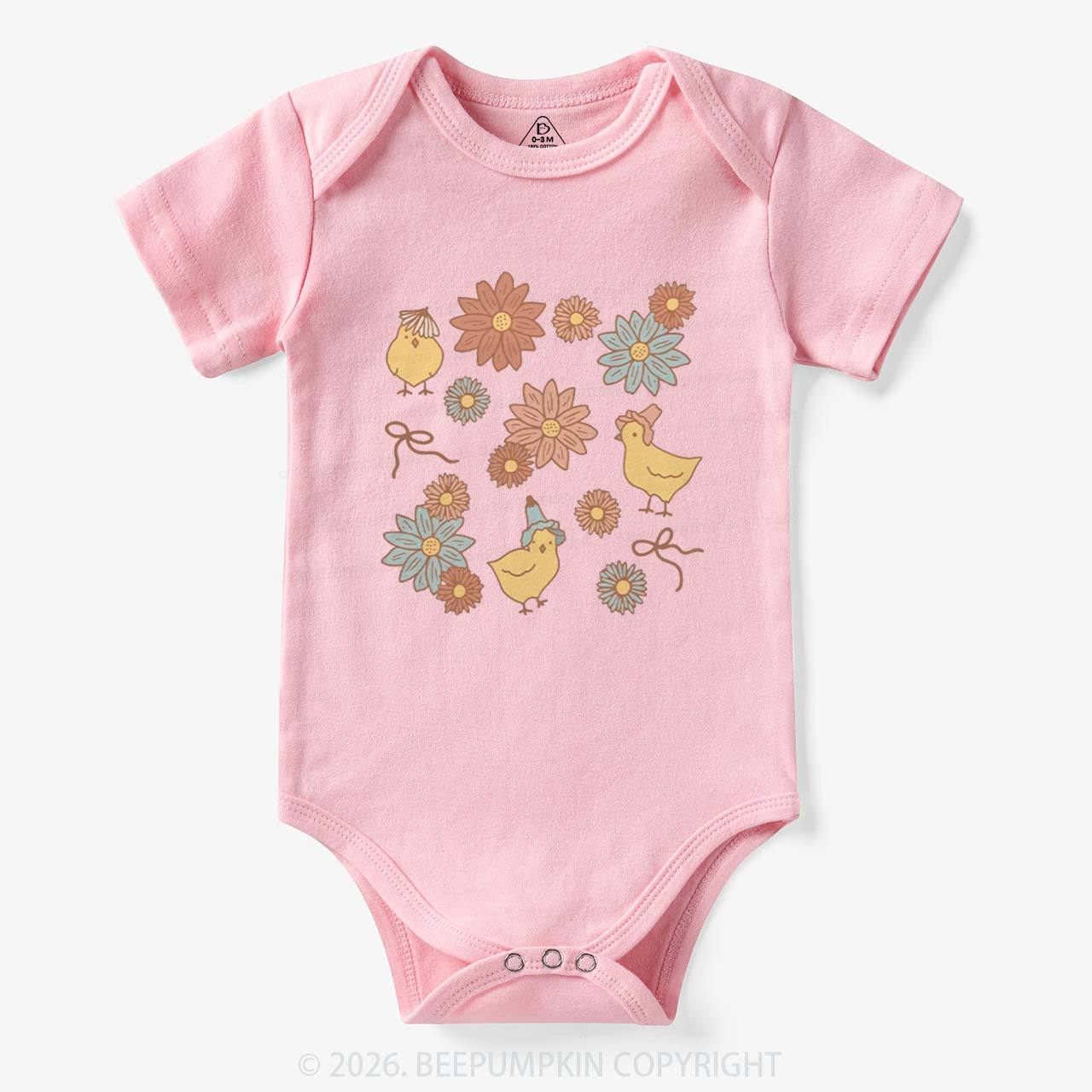Farm Flower Chicks Baby Bodysuit
