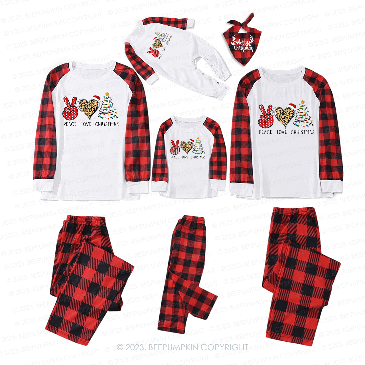 Peace Love Christmas Lights Sublimation Matching Pajamas For Family Beepumpkin