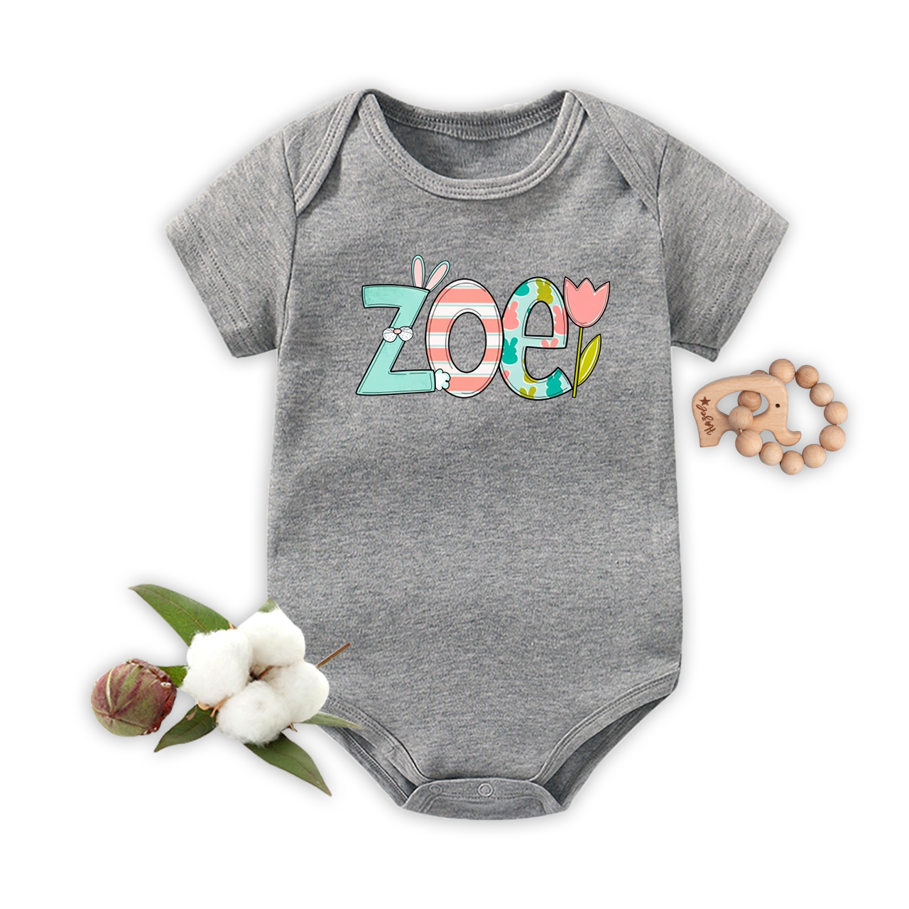Personalized Easter - Cute Bunny Name Bodysuit