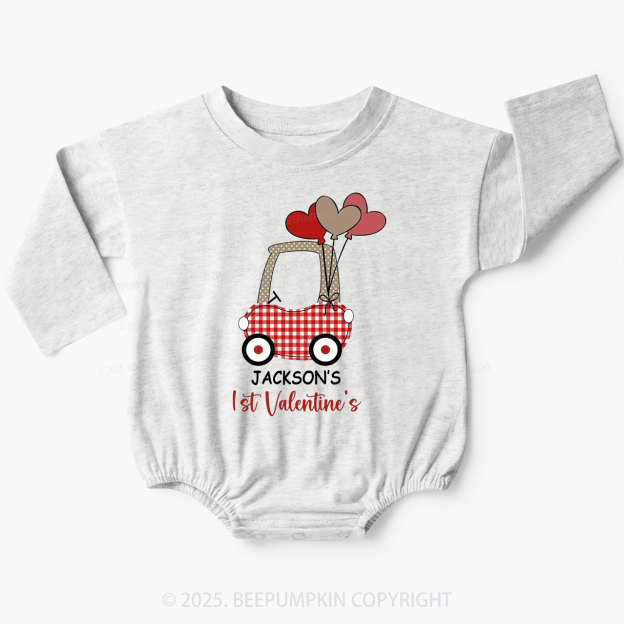 Personalized Car My First Valentine's Day Baby Bubble Romper Beepumpkin