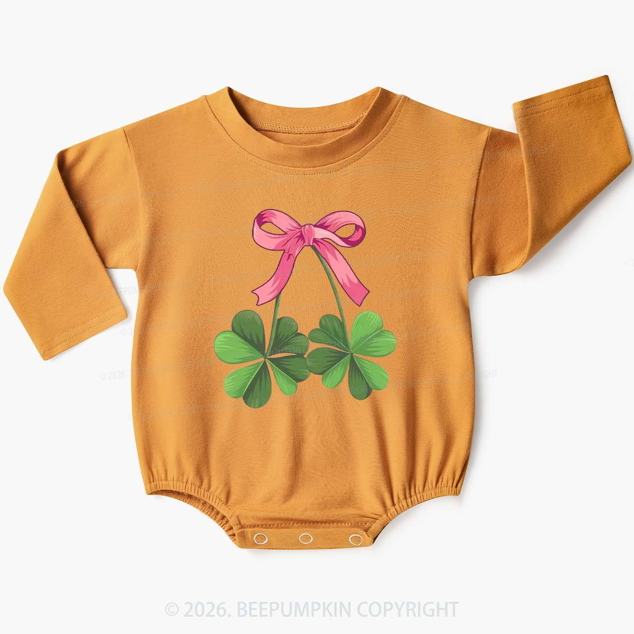 Lucky Shamrock Bow St Patrick's Day Baby Bubble Romper Beepumpkin