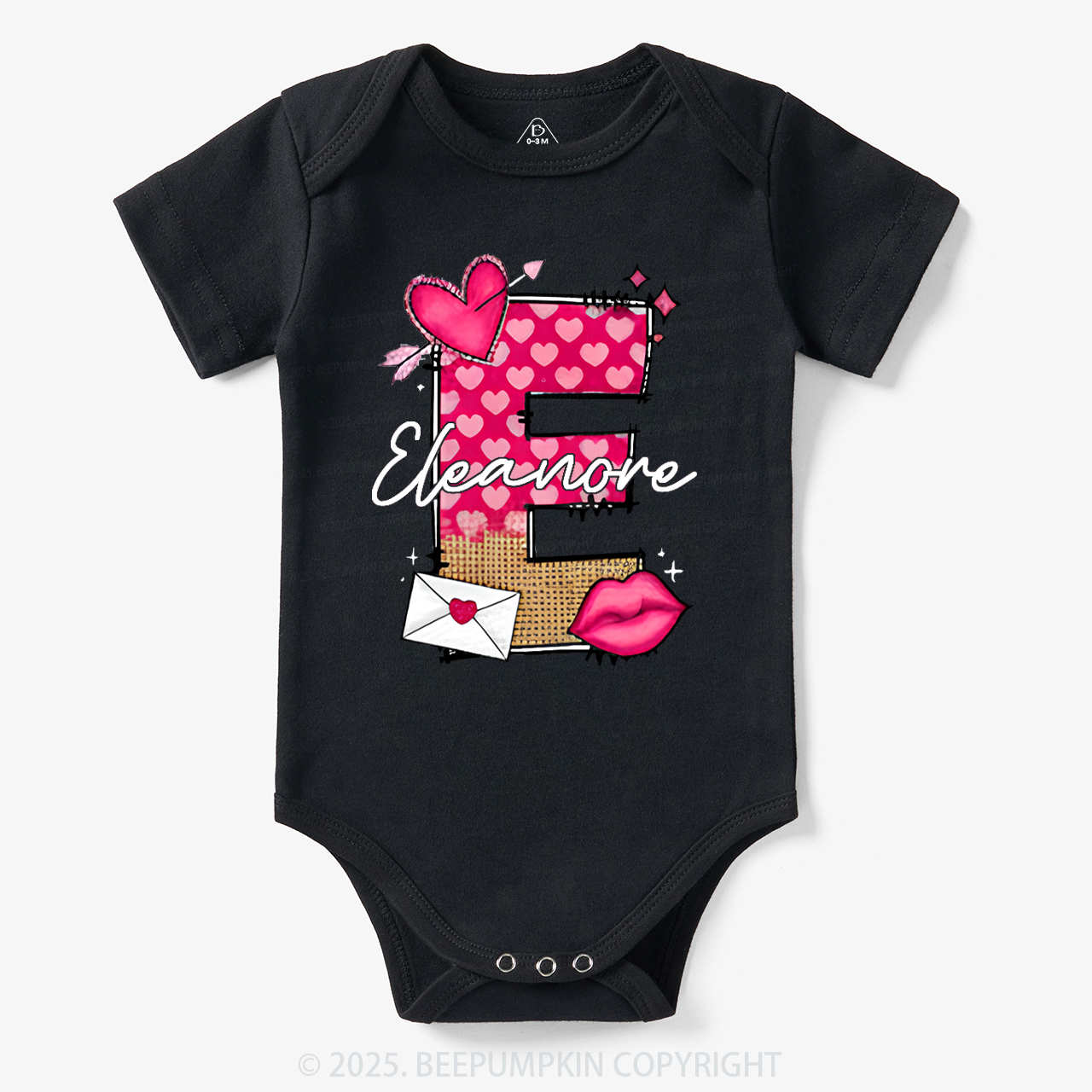 Personalized Valentine's Day Pink Hearts Bodysuit Beepumpkin