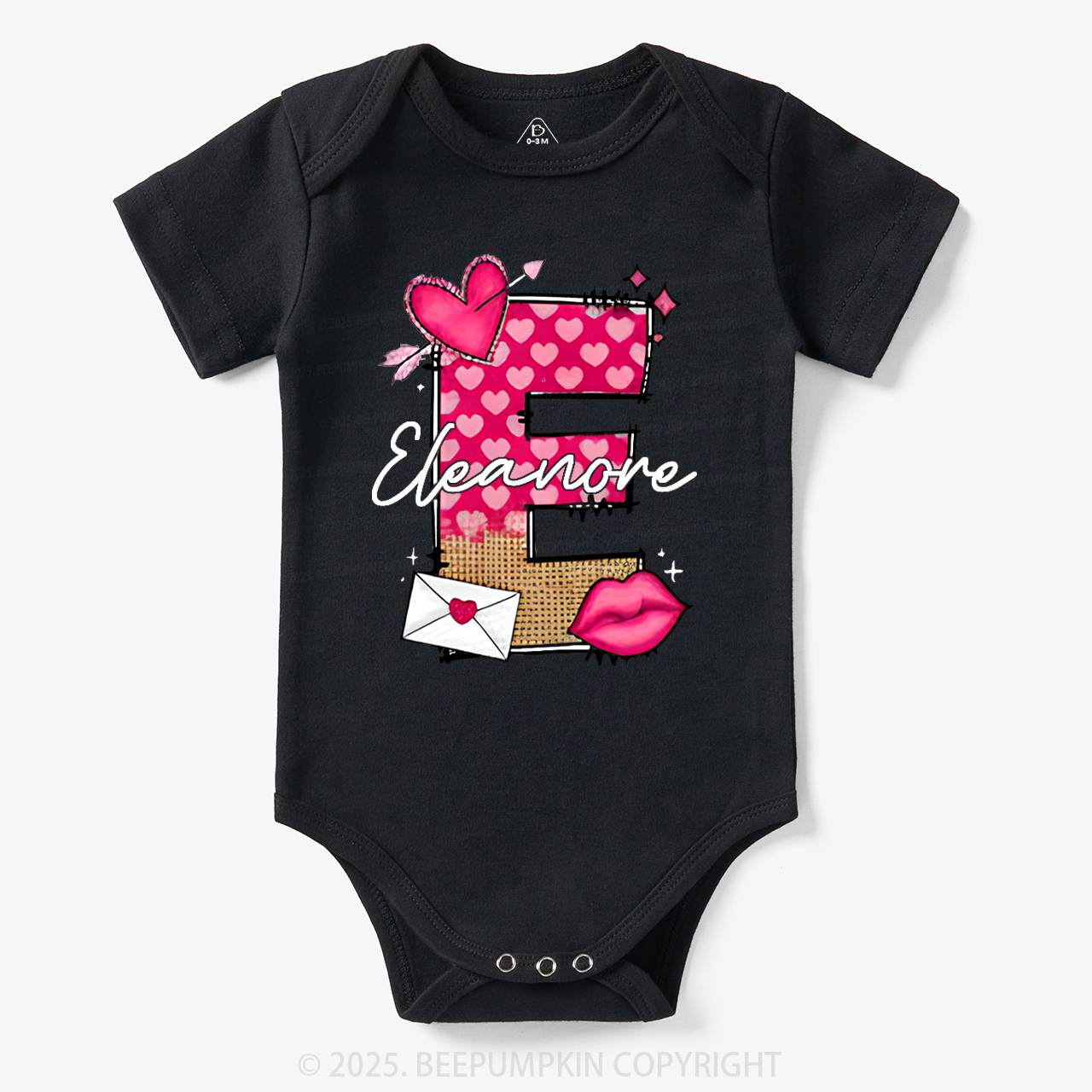 Personalized Valentine's Day Pink Hearts Bodysuit Beepumpkin