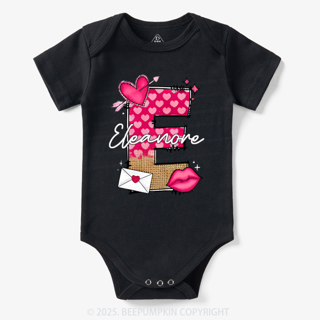 Personalized Valentine's Day Pink Hearts Bodysuit Beepumpkin