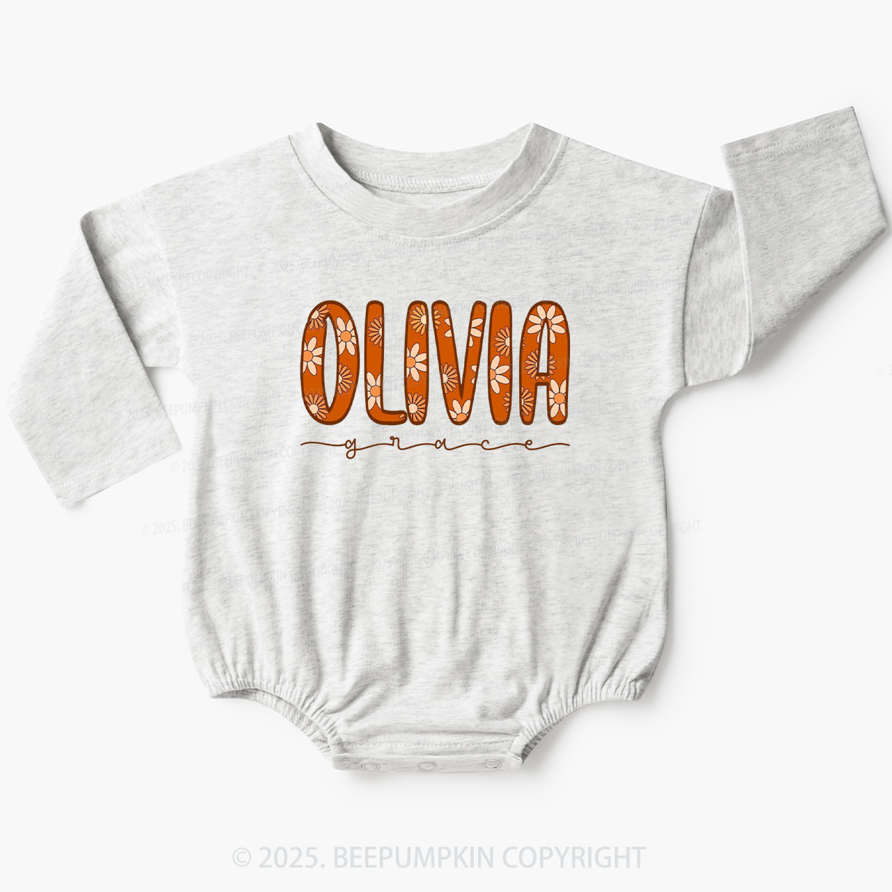 Personalized Boho Floral Name Baby Bubble Romper Beepumpkin