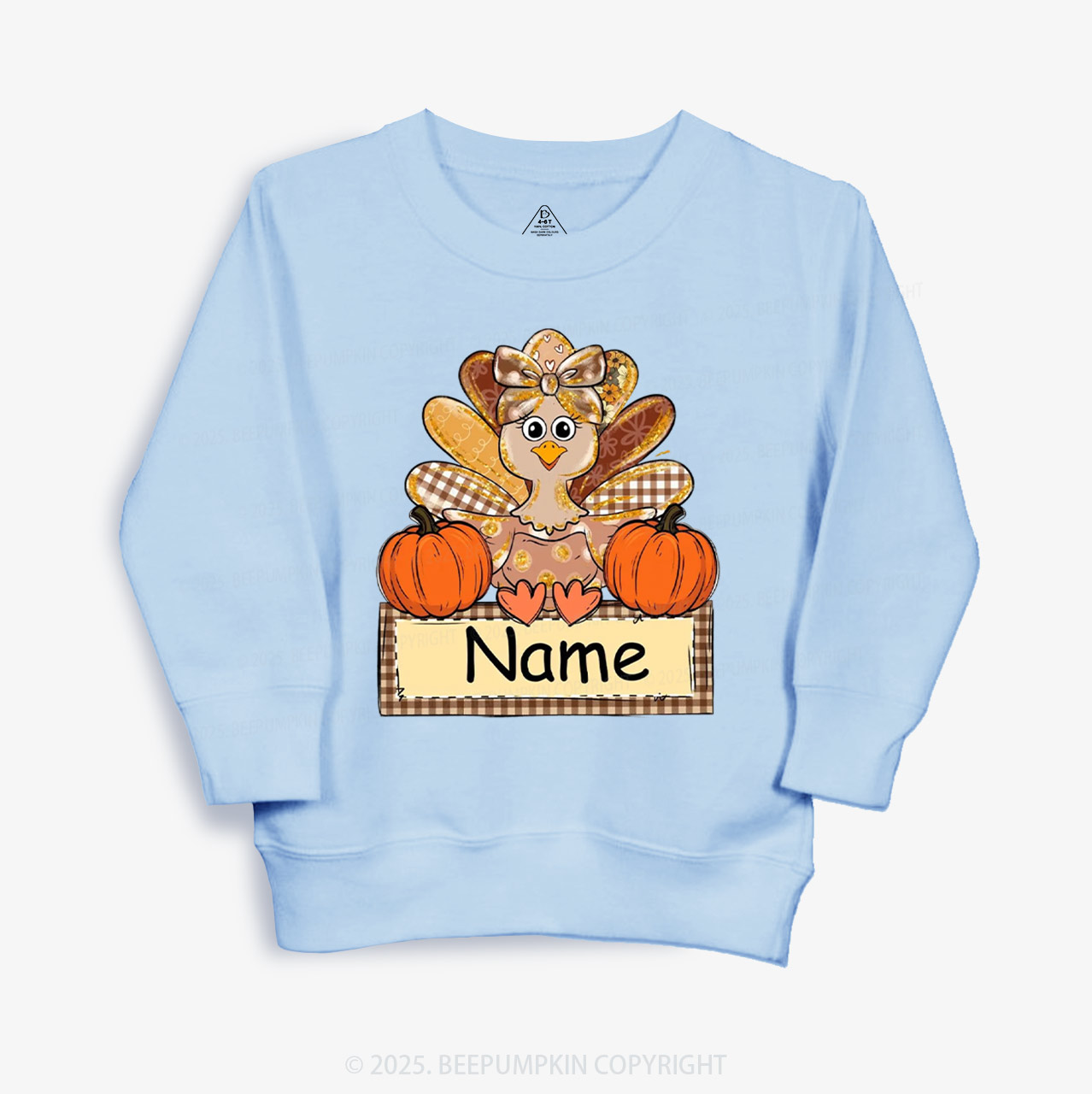 Personalized Fall Turkey Name Thanksgiving Kid's Sweatshirt