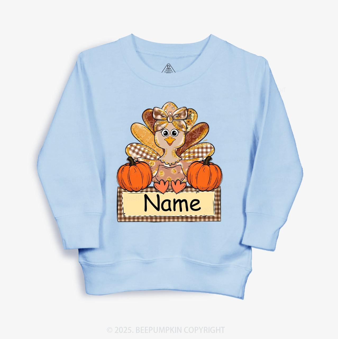 Personalized Fall Turkey Name Thanksgiving Kid's Sweatshirt