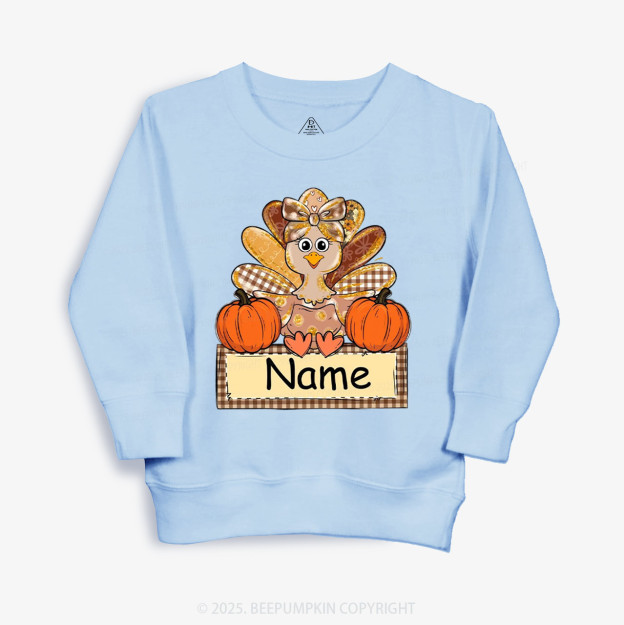 Personalized Fall Turkey Name Thanksgiving Kid's Sweatshirt