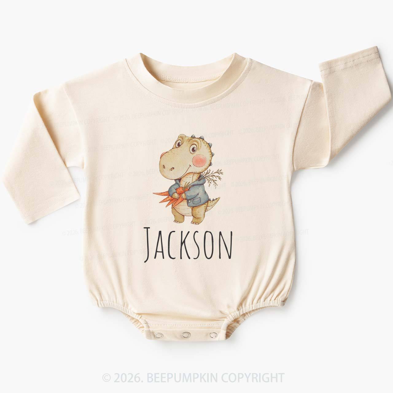 Personalized Watercolor Dino Friend Baby Bubble Romper