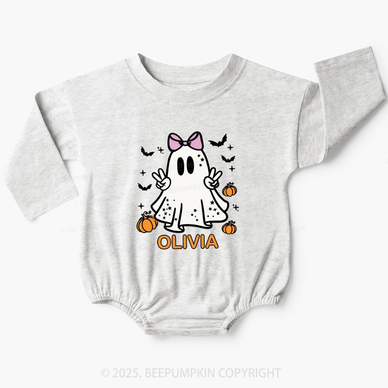 Personalized Halloween Boy Ghost Baby Bubble Romper Beepumpkin