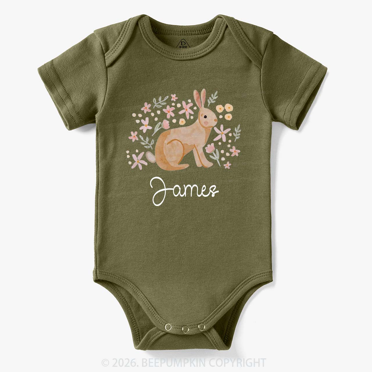 Personalized Watercolor Bunny Blooms Baby Bodysuit