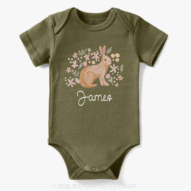 Personalized Watercolor Bunny Blooms Baby Bodysuit