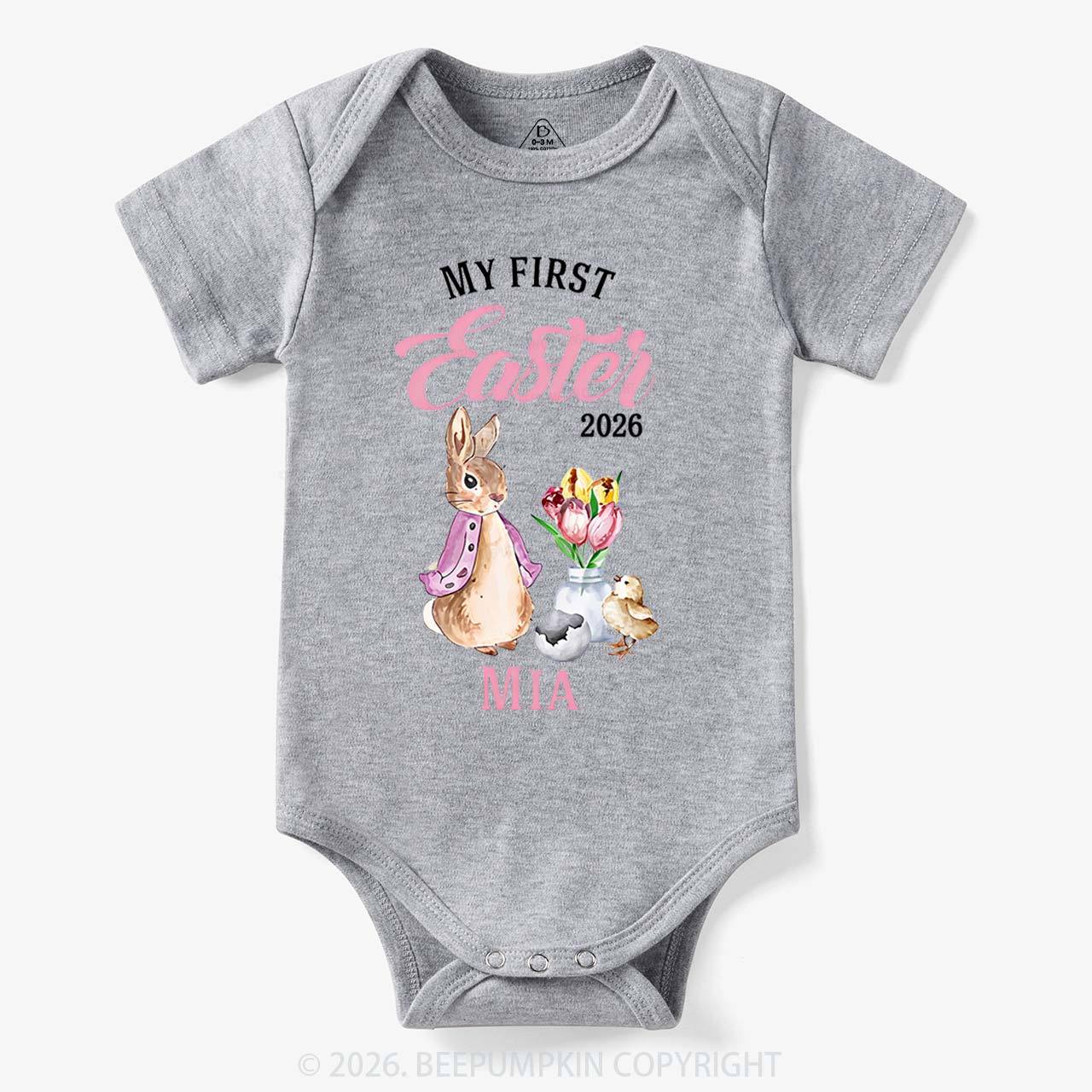 Personalized Little Pink Bunny’s First Easter Baby Bodysuit