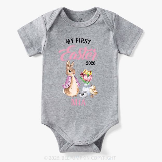 Personalized Little Pink Bunny’s First Easter Baby Bodysuit