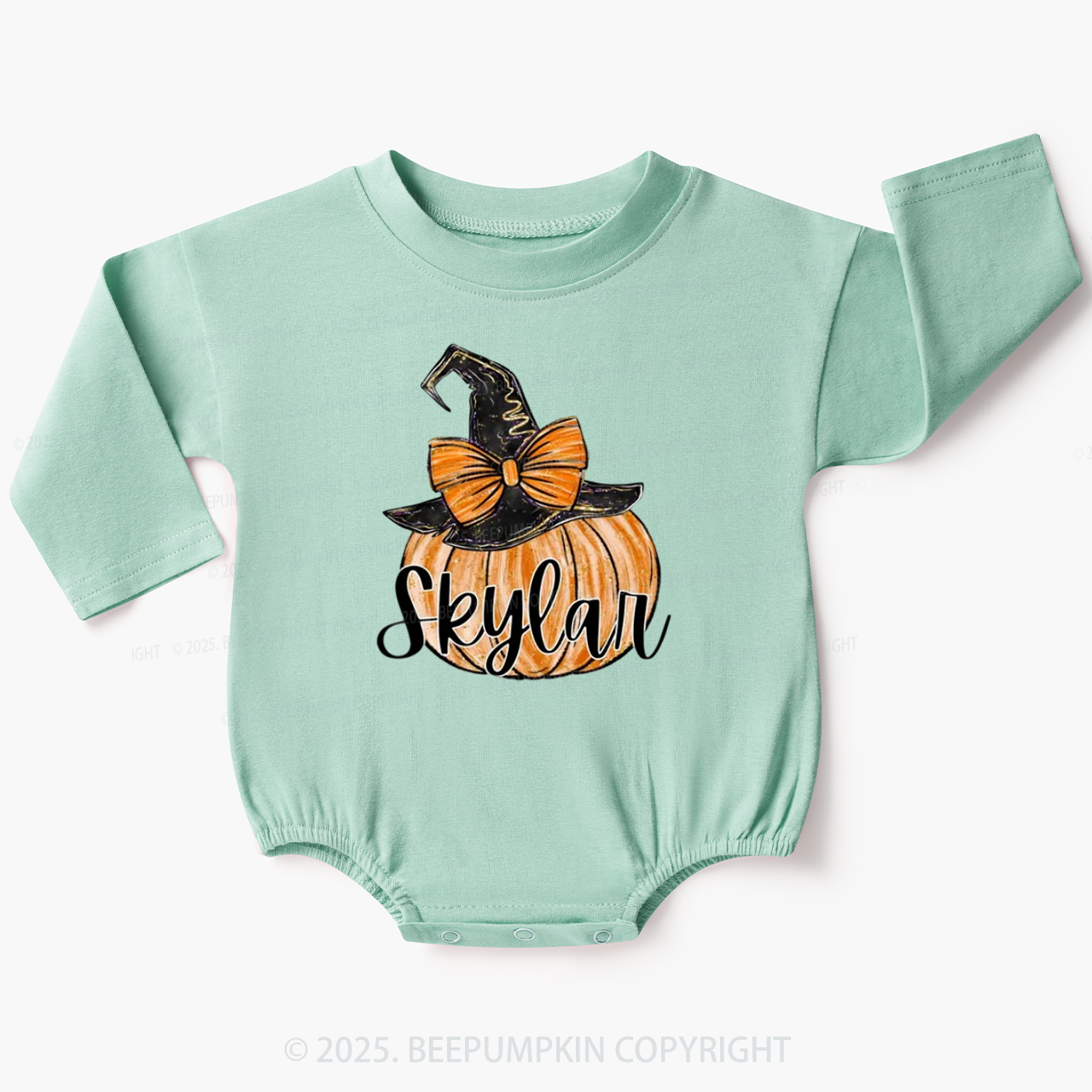 Personalized Pumpkin Witch Hat Baby Bubble Romper Beepumpkin
