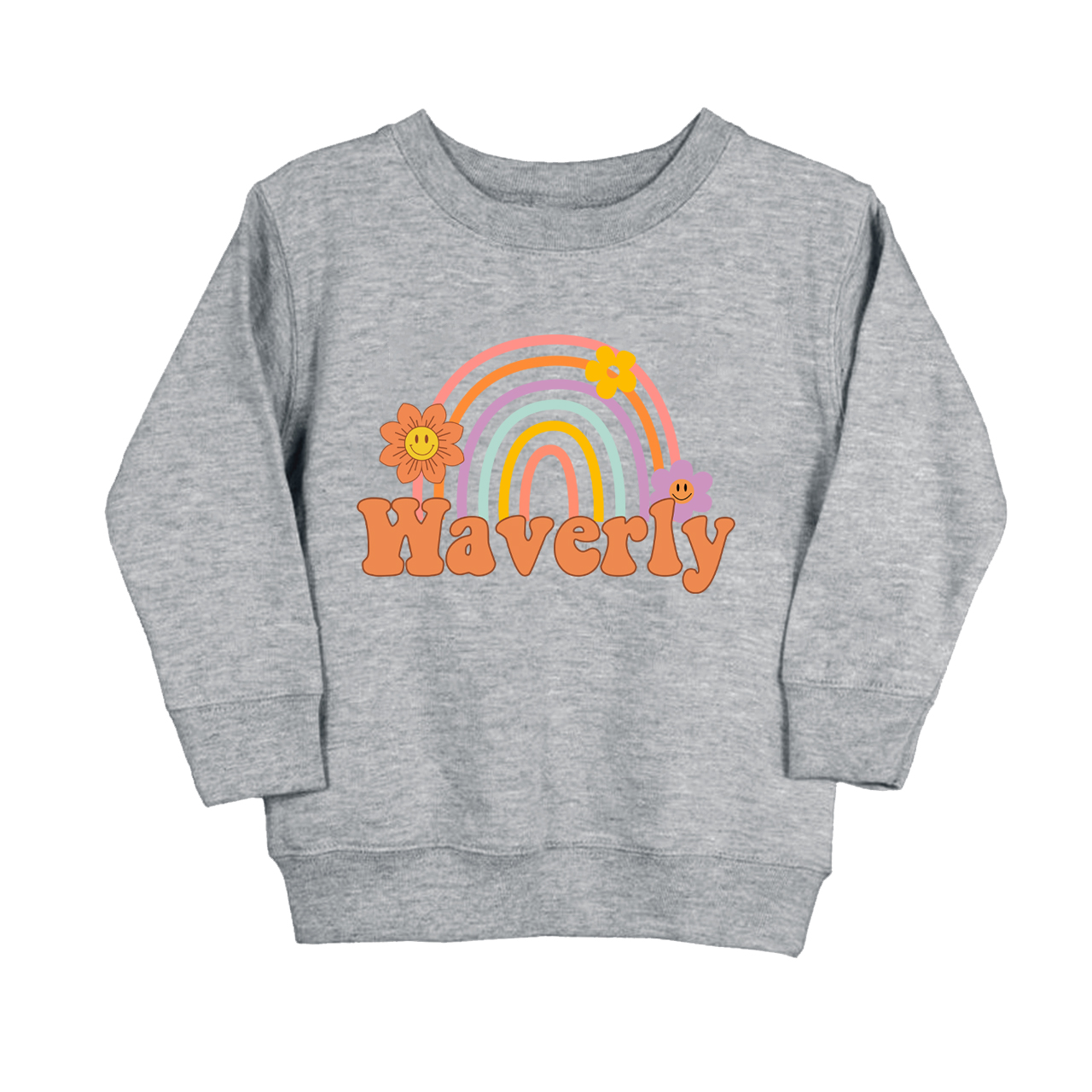 Personalized Rainbow Daisy Happy Face Toddler Sweatshirt