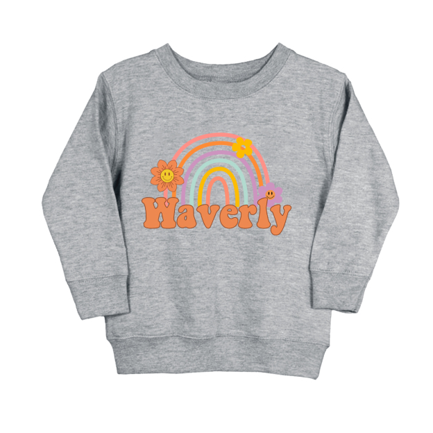 Personalized Rainbow Daisy Happy Face Toddler Sweatshirt
