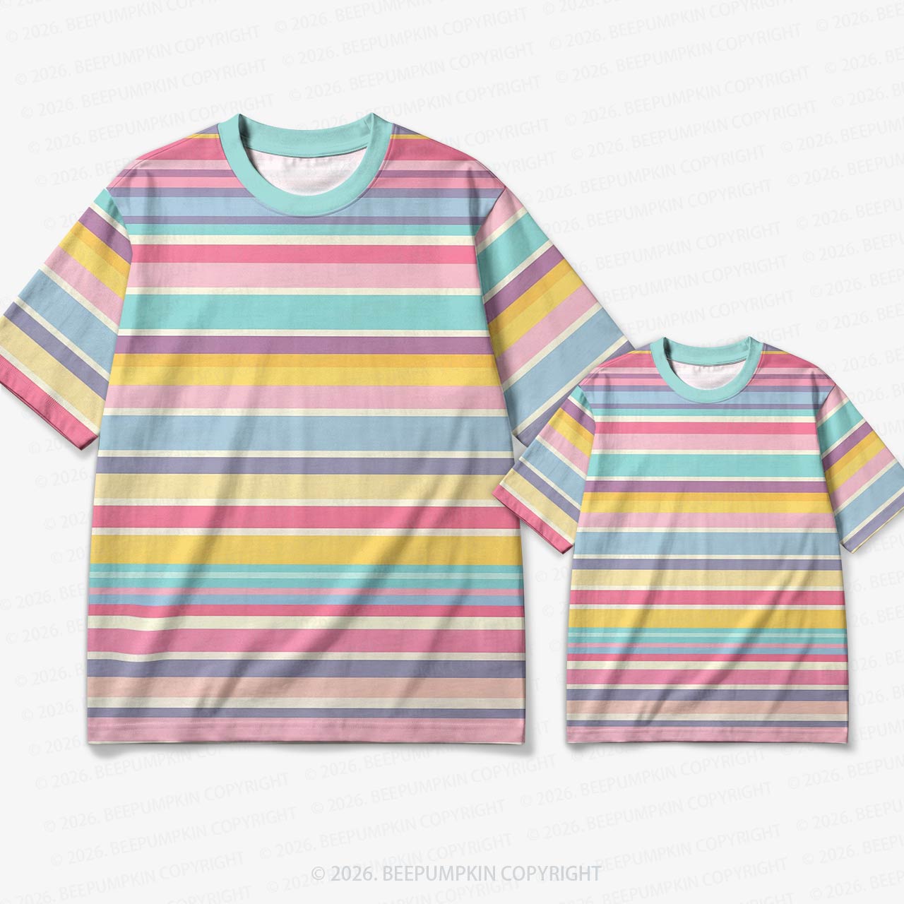 Retro Candy Pastel Rainbow Stripe Family Matching Ringer T-Shirt